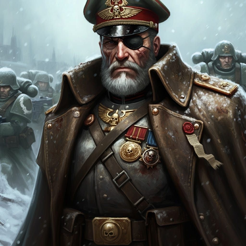 Battle-Hardened Commissar in Trenches of Warhammer 40k Unive...