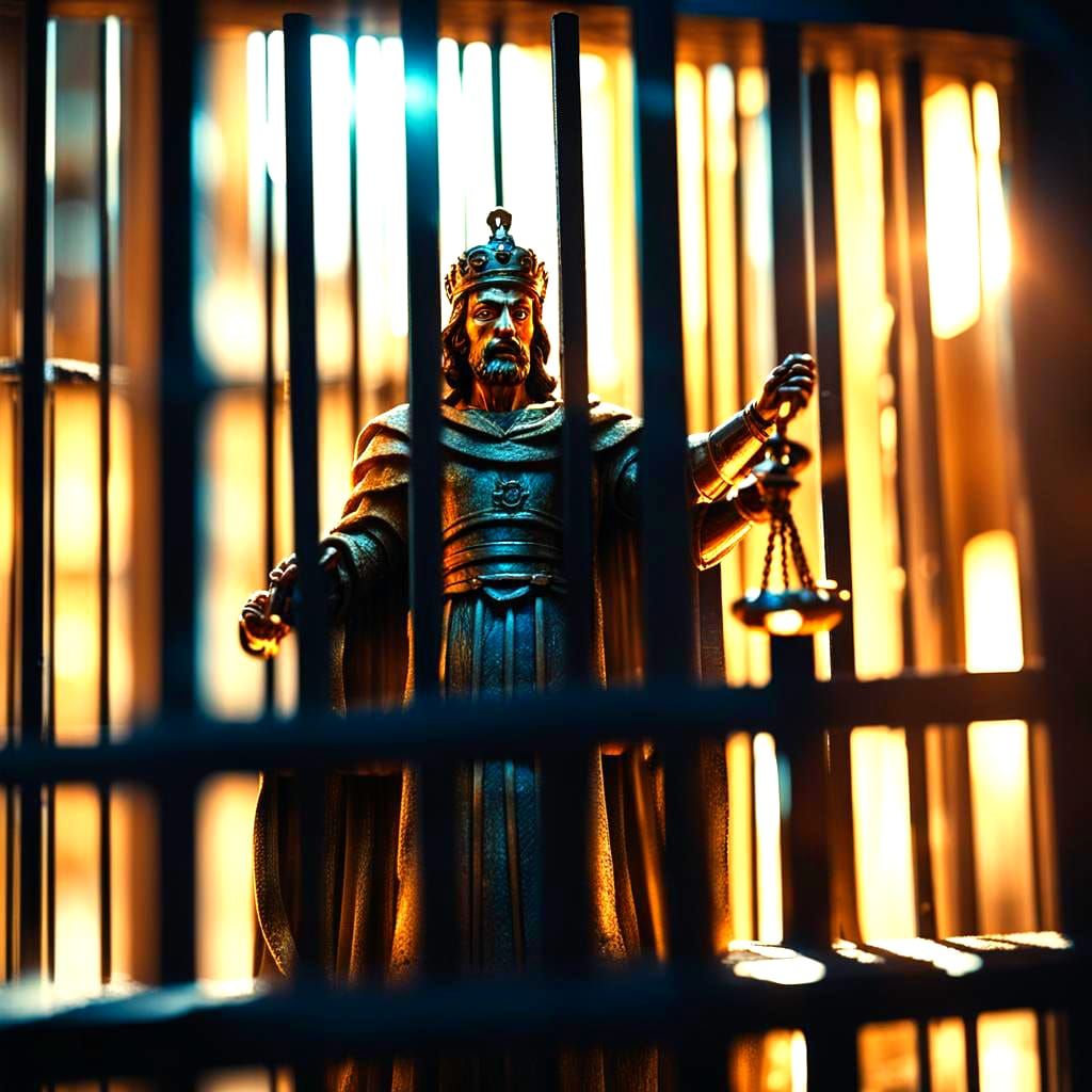 Miniature God of Justice in Jail, Cinematic 8k
