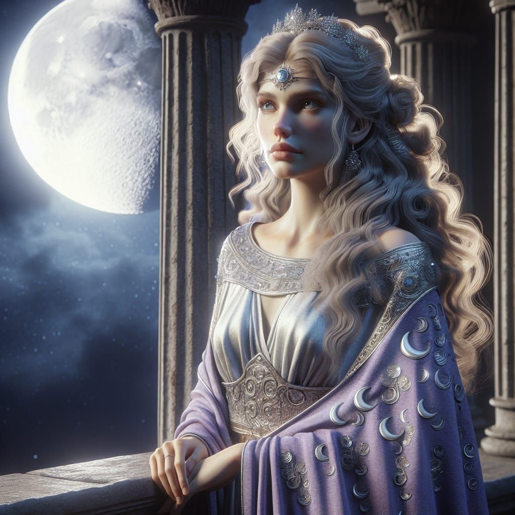 Etruscan Goddess Losna Shines Under Full Moonlight
