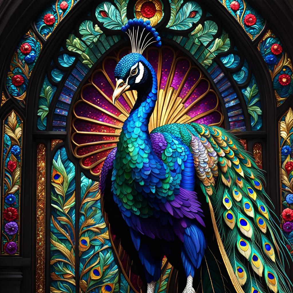 Stained glass peacock