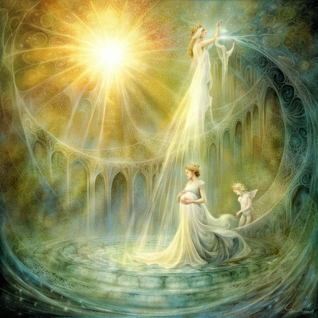 Pregnant Pixie Goddess with Baby in Jungle Cave