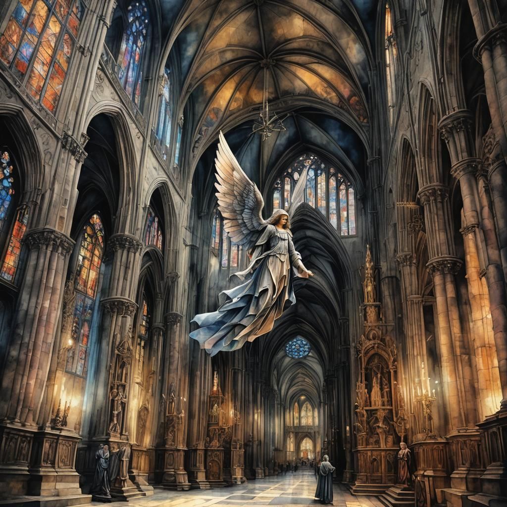Angels with Wings in Medieval Cathedral