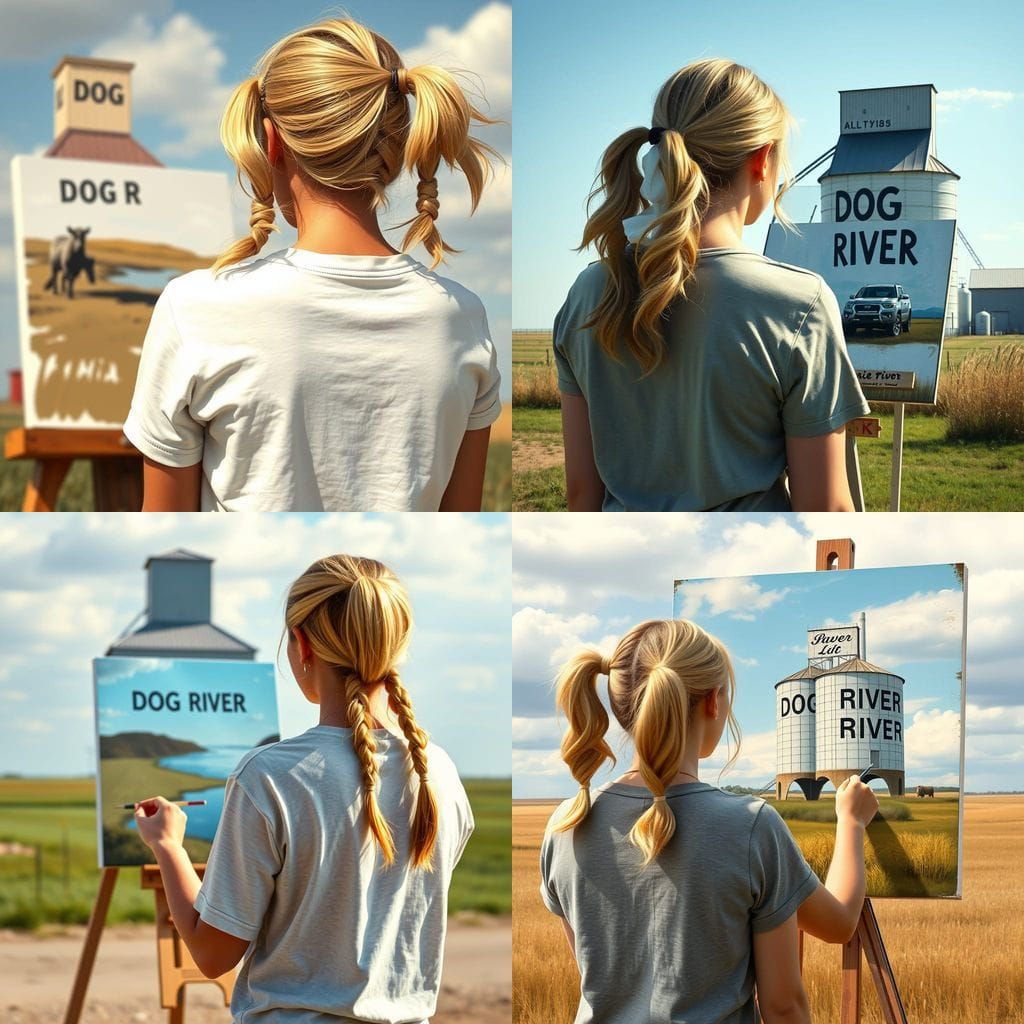 Woman Painting a Grain Elevator in Saskatchewan