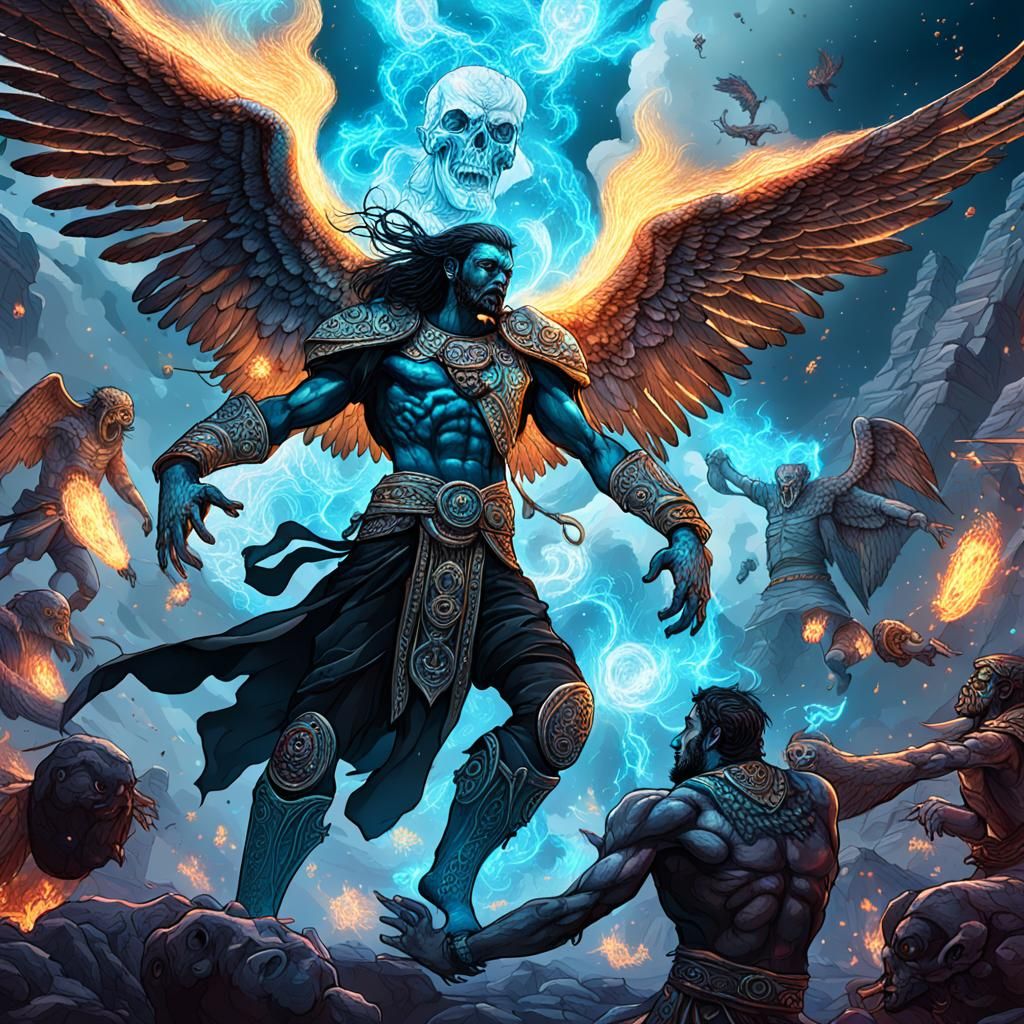 Samyaza vs Nephilim Giants: Cosmic Holographic Illustration