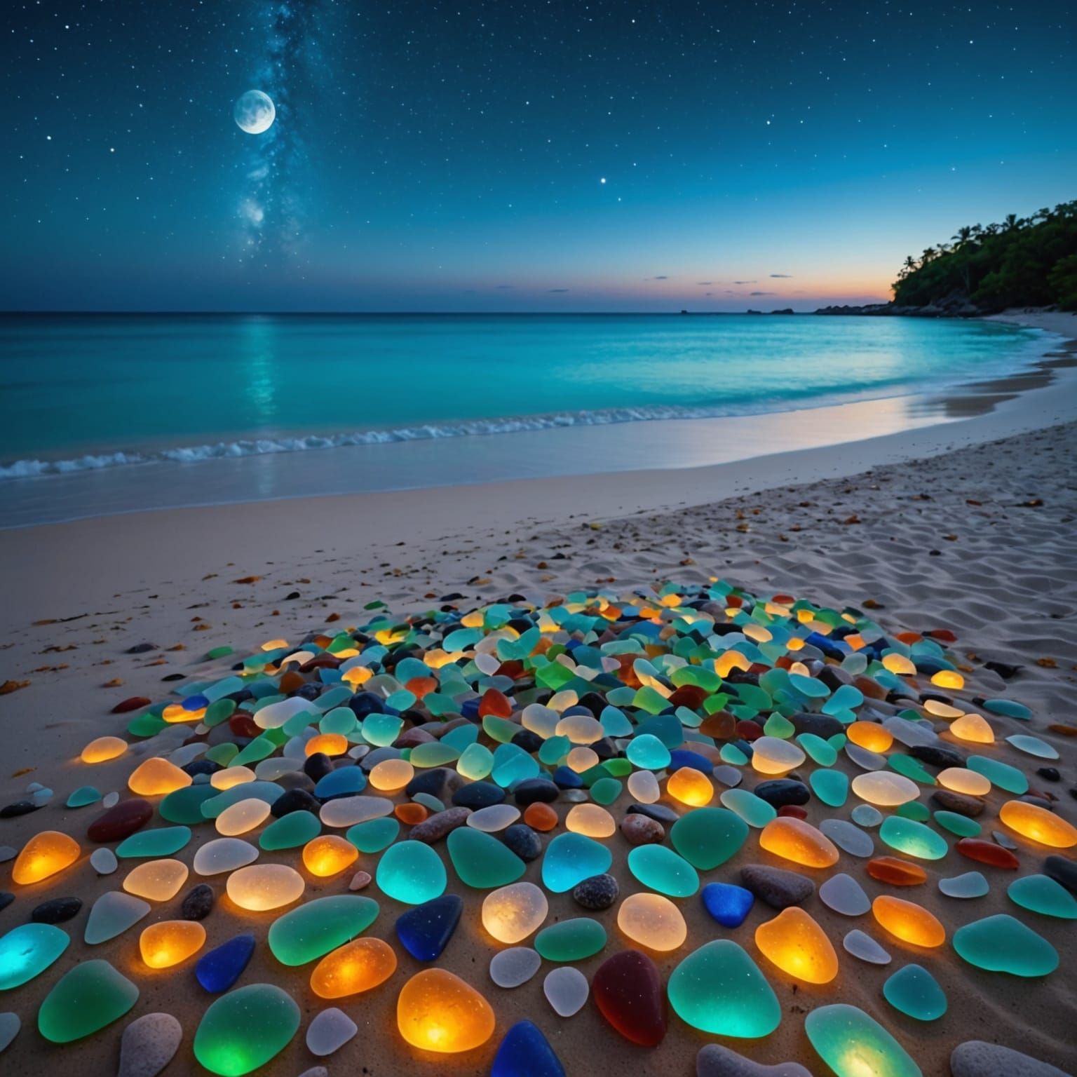 Tropical Island Oasis Under Midnight Skies