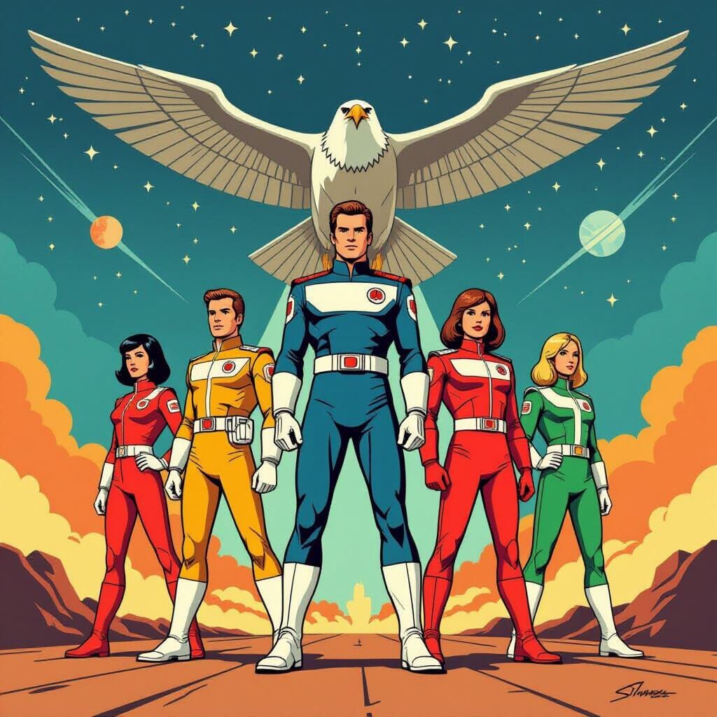 Space: 1999 Characters in Retro-Futuristic Illustration