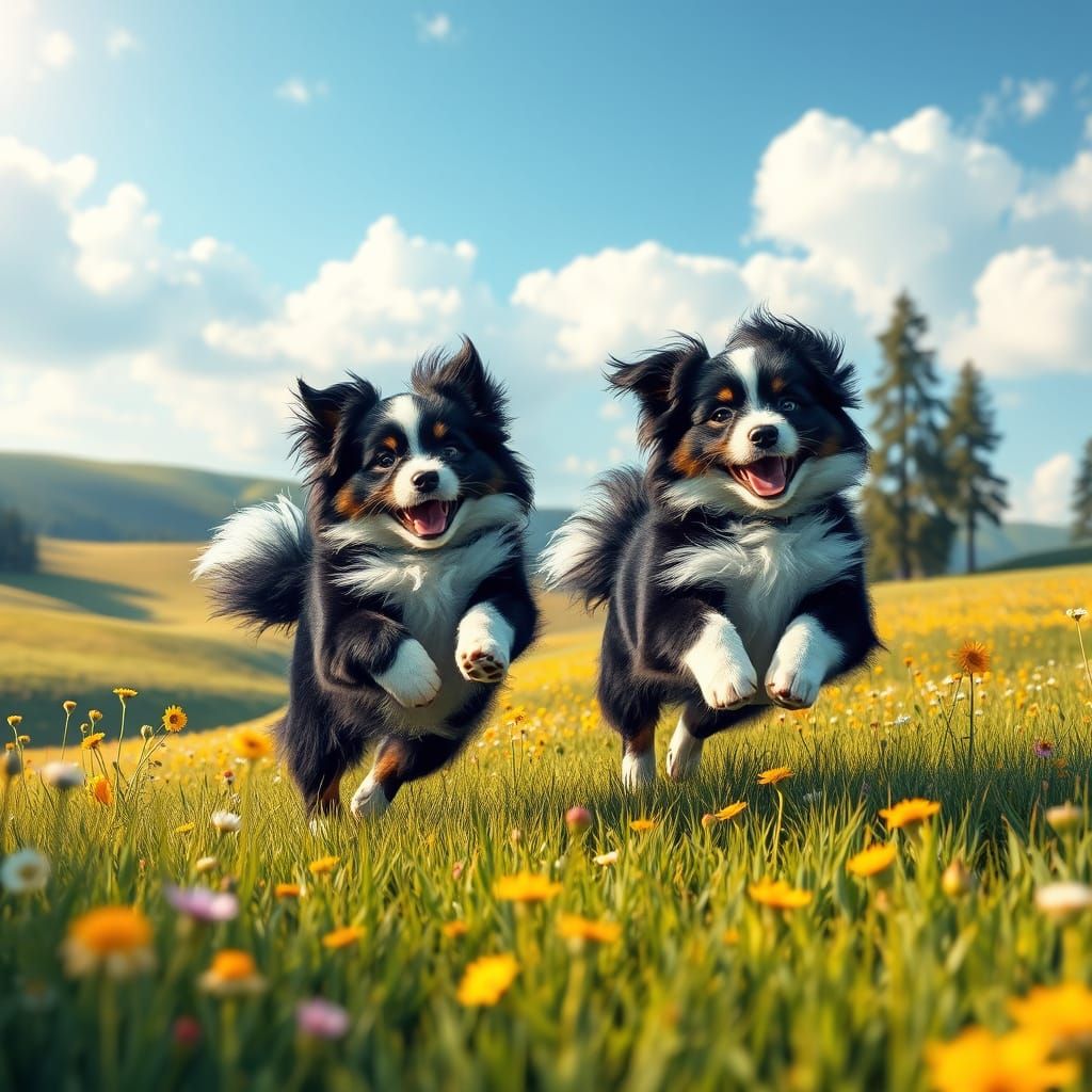 Two dogs playing joyfully