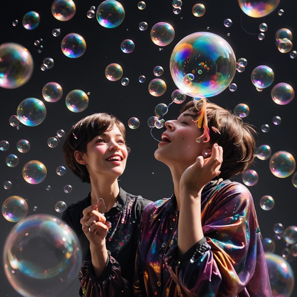 Woman Blowing Bubbles in Fantasy Realism