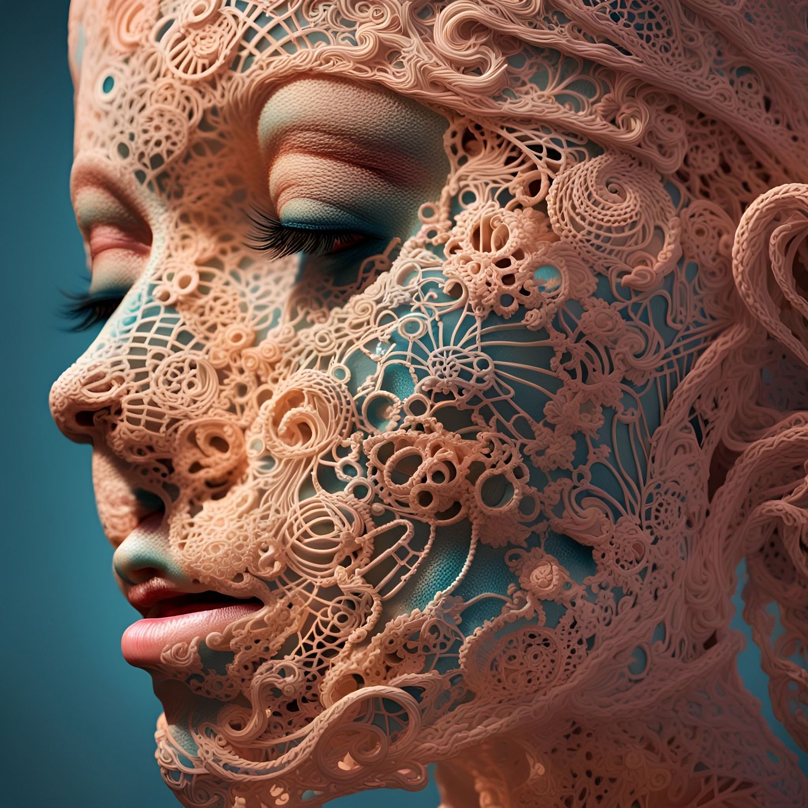 Hyperrealistic Lace People in Colorful Splash Art