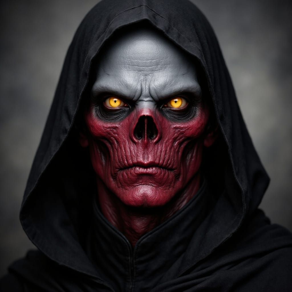 Ghoul Studio Portrait with Grey Nose and Maroon Face