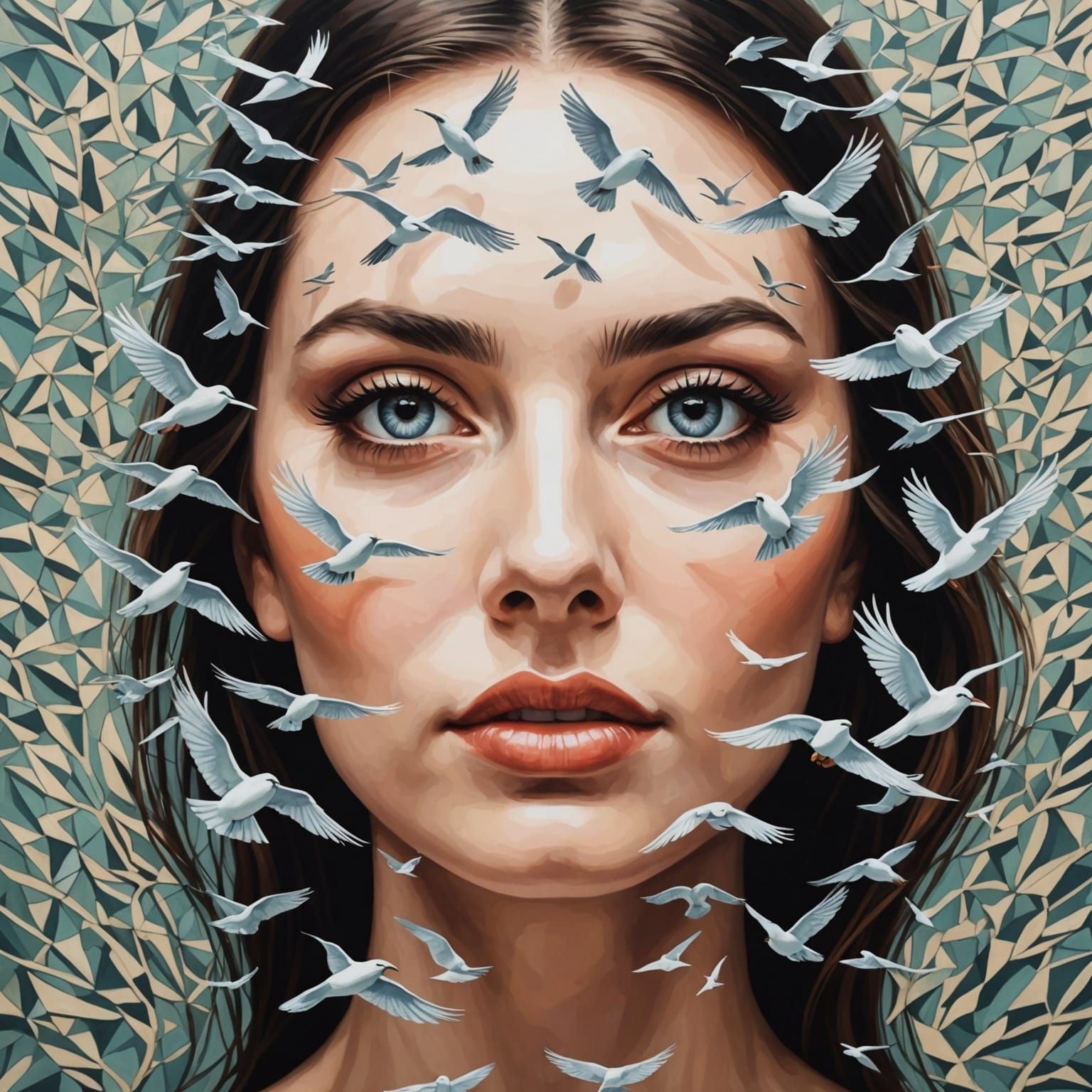 Abstract Bird Illusion of Woman's Eyes