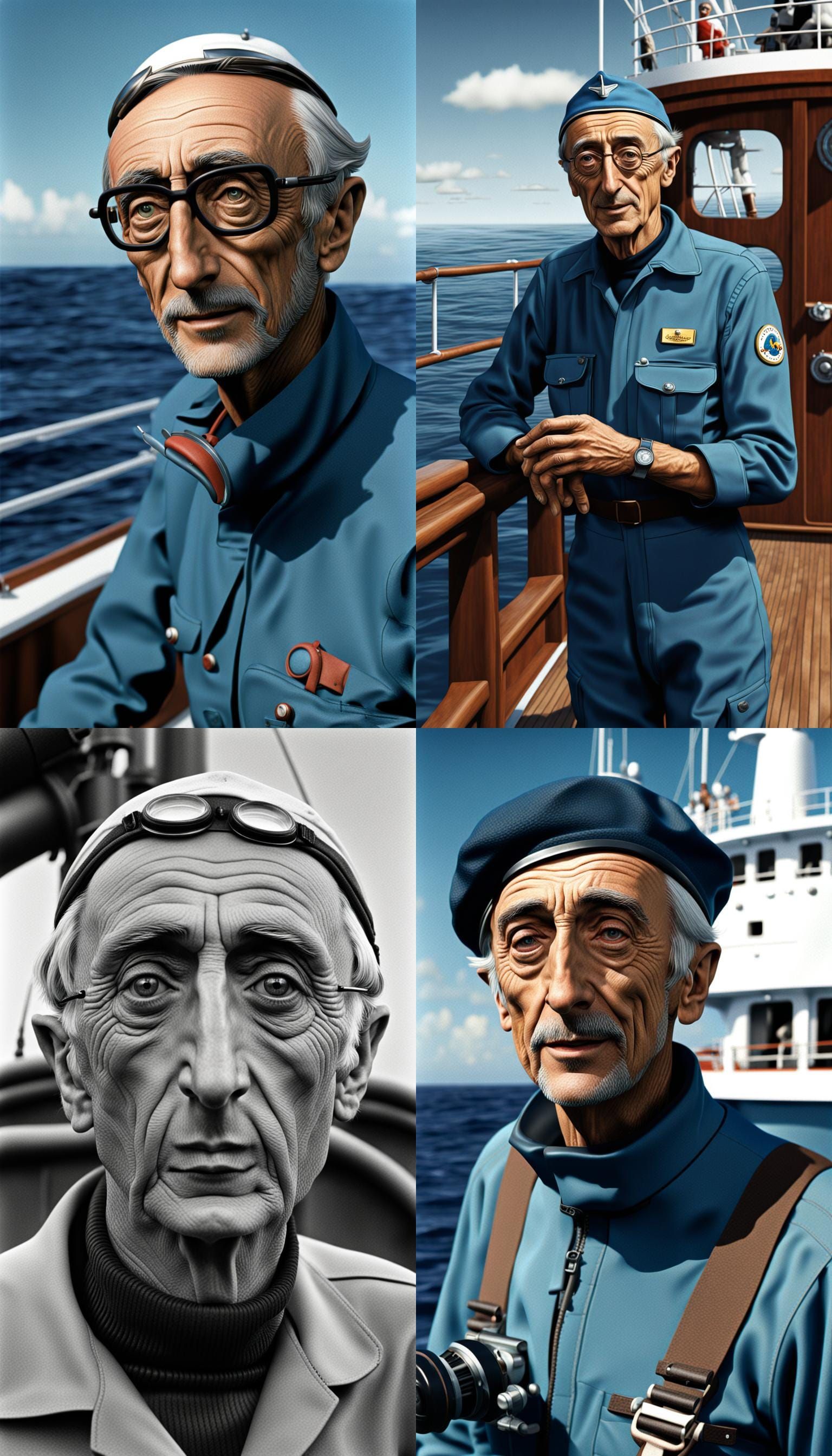 Jacques-Yves Cousteau on a Ship, Photorealistic