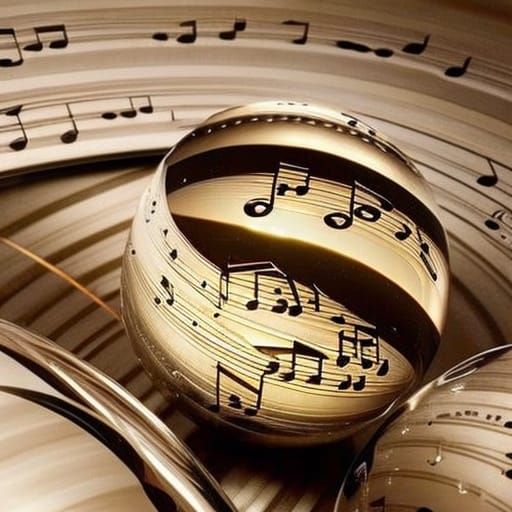 Celestial Orbs and Musical Notes in Fluid Gouache