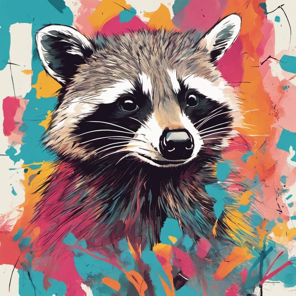Minimalist Raccoon Sketch in Bright Colors
