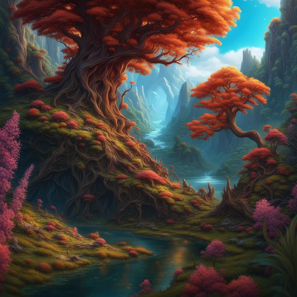 Vibrant Nature Artwork in Detailed Matte Painting Style