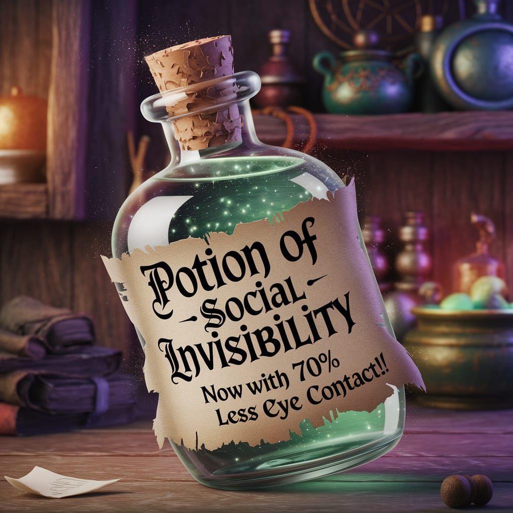 Whimsical Potion of Social Invisibility in a Quirky Wizard's...