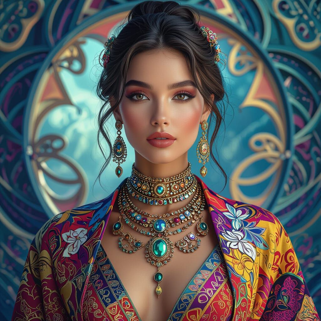 Hyperrealistic Portrait of a Woman in Futuristic Clothing