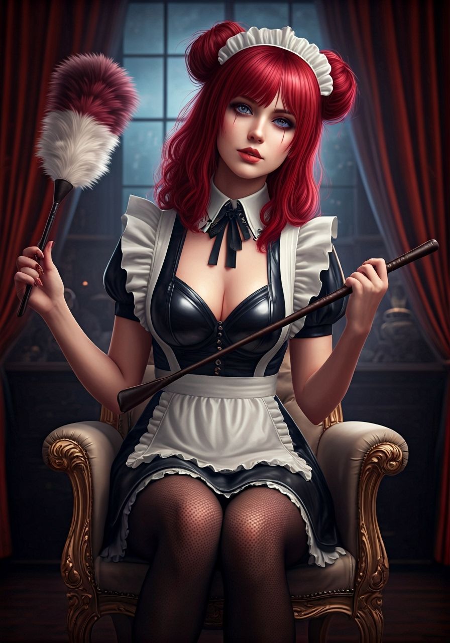 Menacing Maid in Latex PVC Outfit, Anime Style