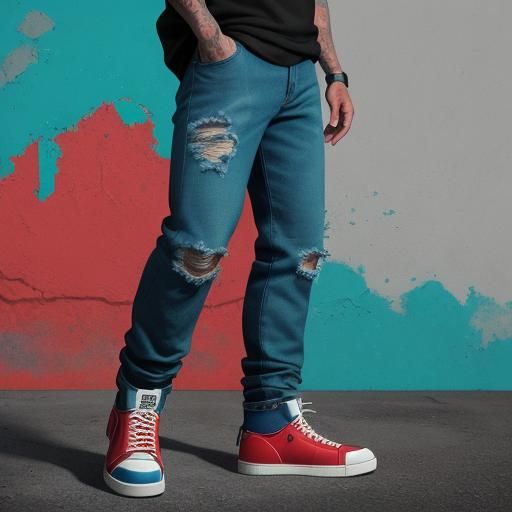 Handsome Man Hopping in Front of Graffiti Art