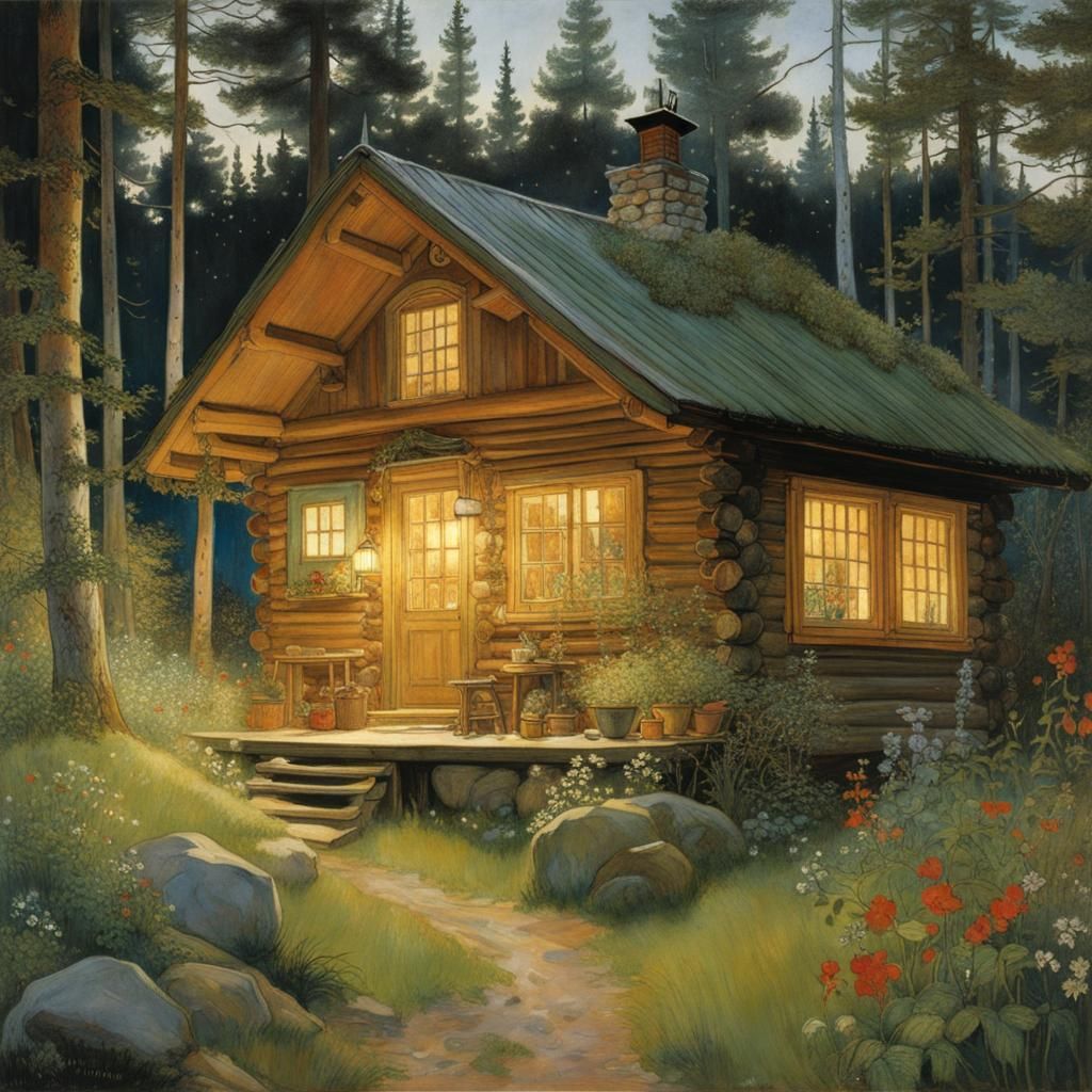 Cozy Cabin in the Woods: A Hyperdetailed Scene