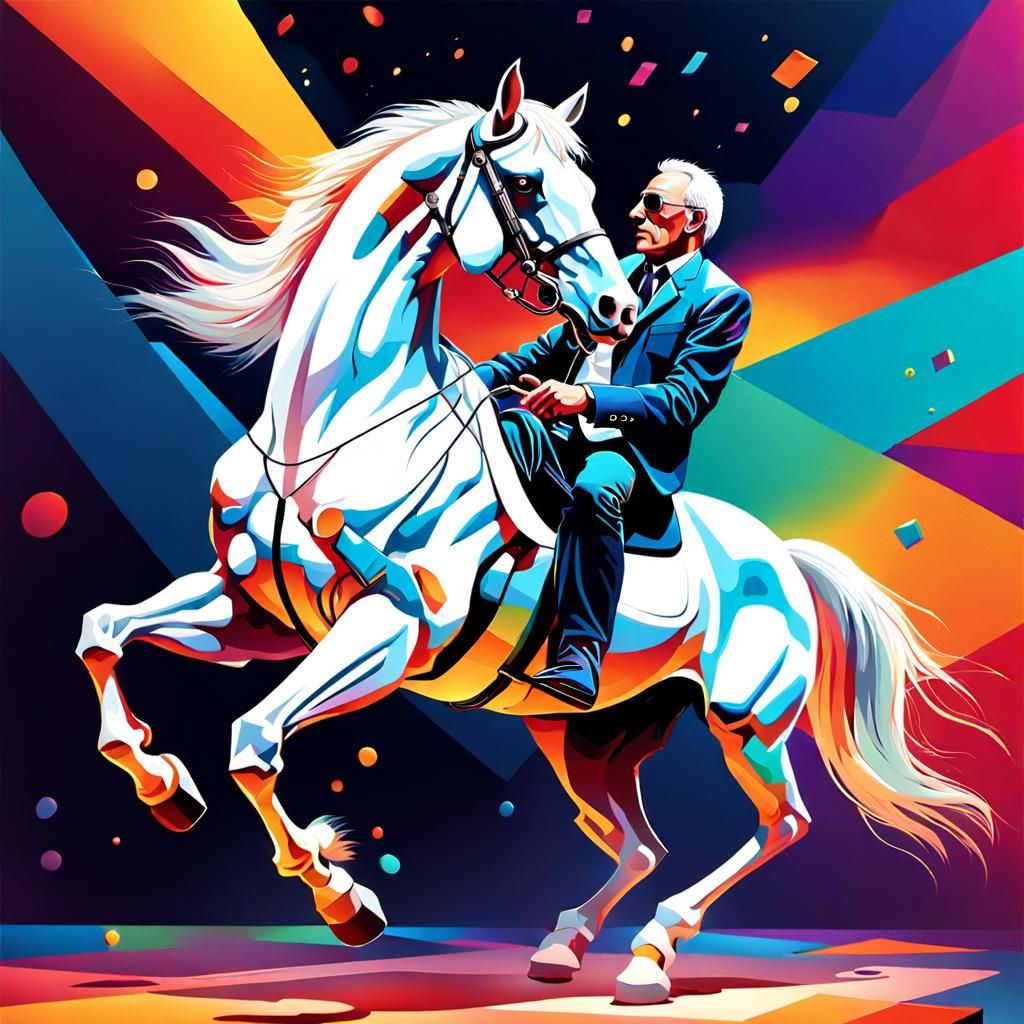 A full caricature of a snobbish man, nose in the air,  ridin...