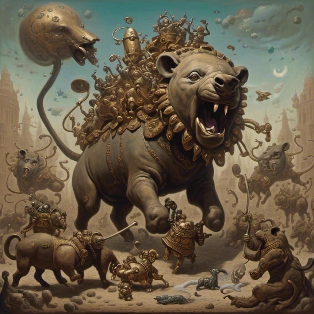 Death Metal Album Cover: Hyenas Attack Lion