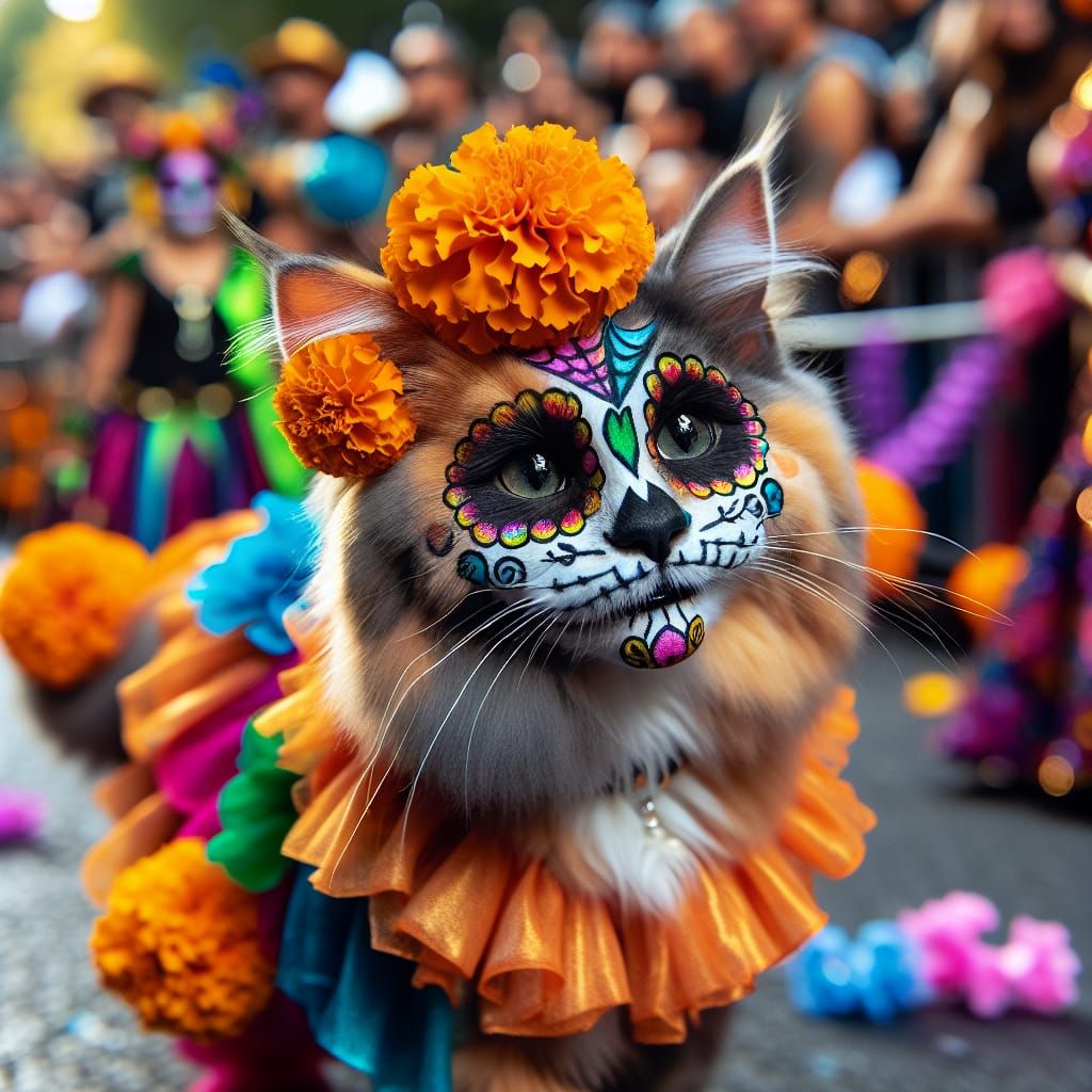 Cat in the day of the dead parade