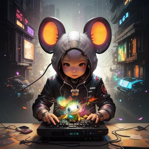 Chibified baby White mouse using a computer, Cute Digital Illustration by Jeff Soto, Brian Kesinger, Ross Tran, Pino Dae...
