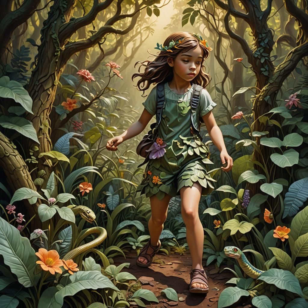 Little Girl in Forest Bas-Relief Sculpture