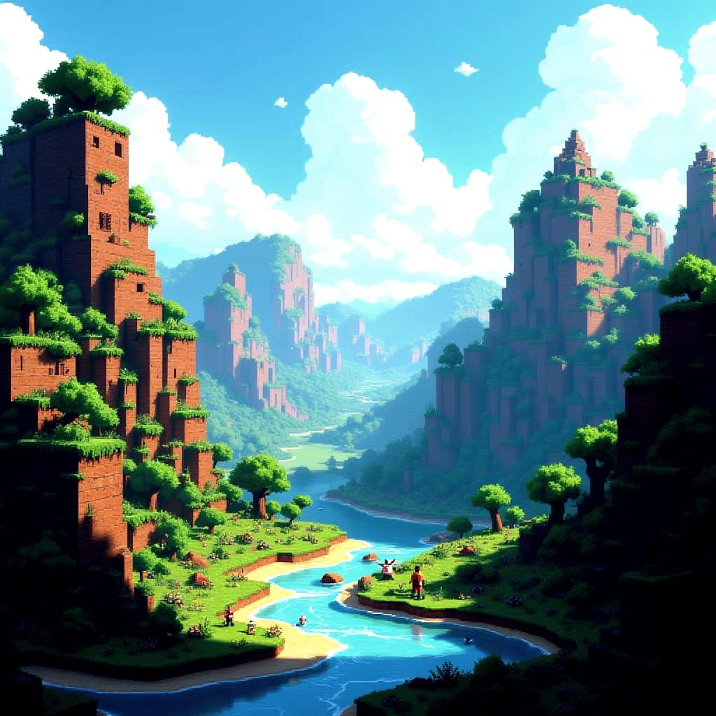 Minecraft Blocky Pixel Art Landscape