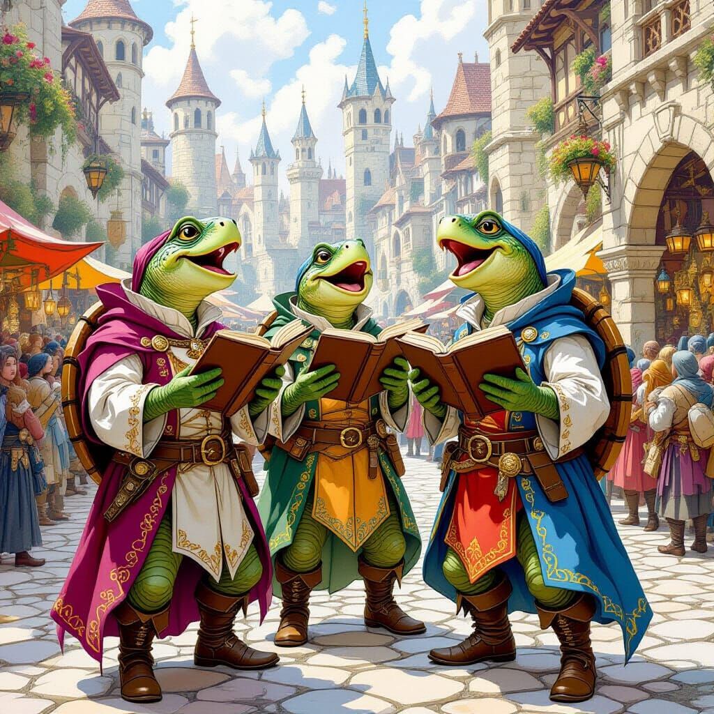 Singing Turtle Trio in Fantasy Market