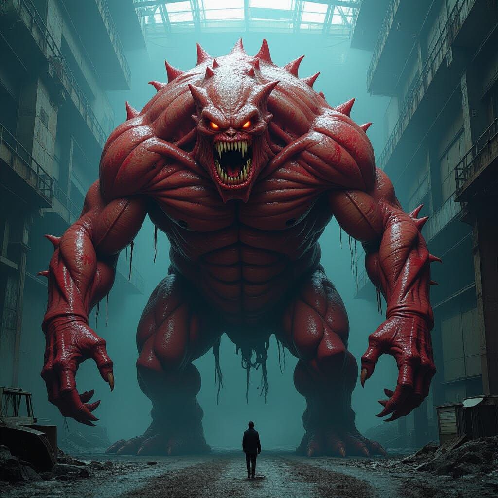 Grotesque Meat Monster in Biomechanical Style