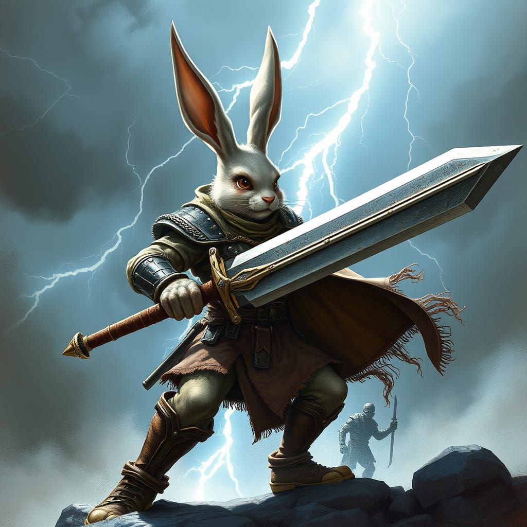 Heroic Bunny Swordsman Hit by Lightning, Mystical Art