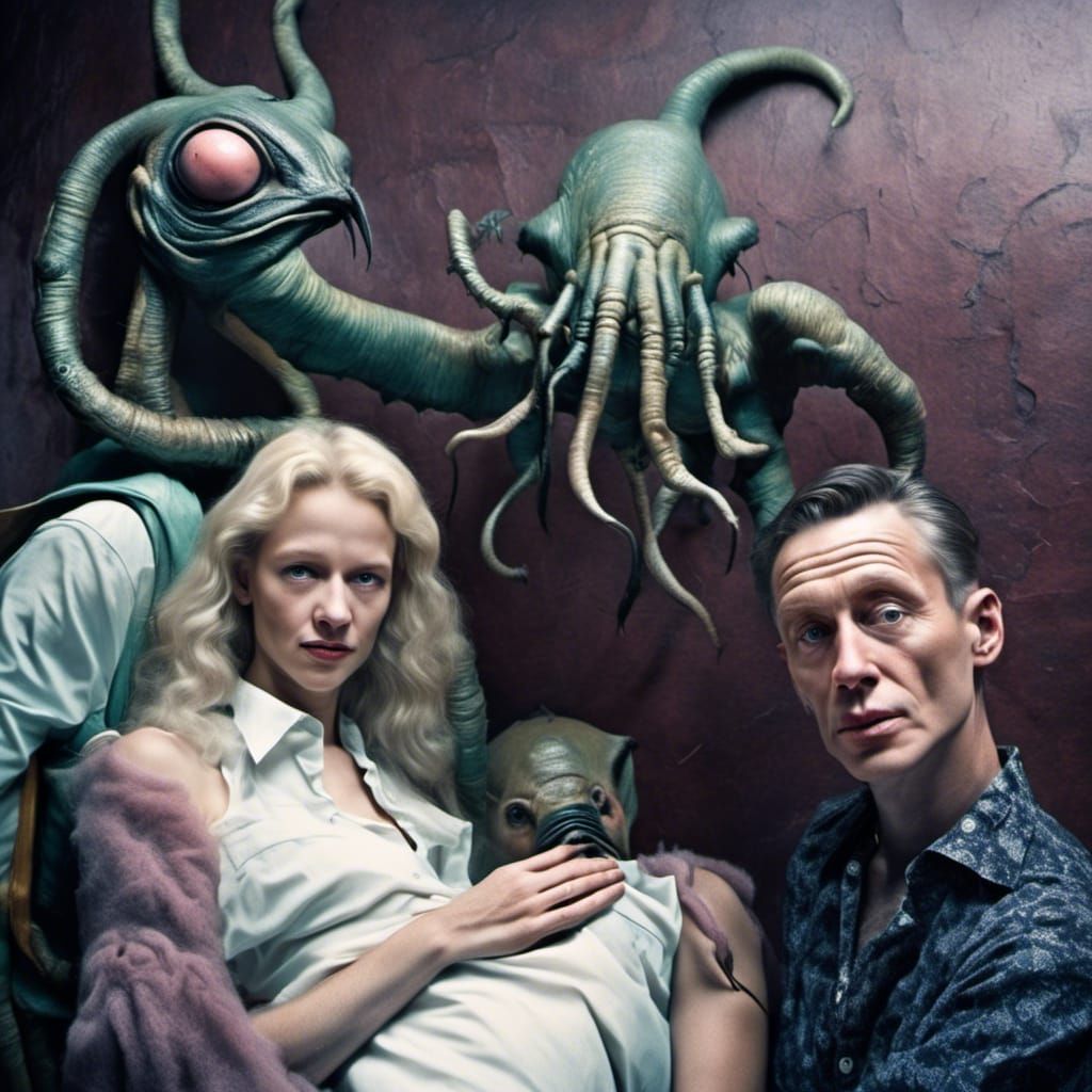 Happy Couple in Hyperrealistic Alien Portrait