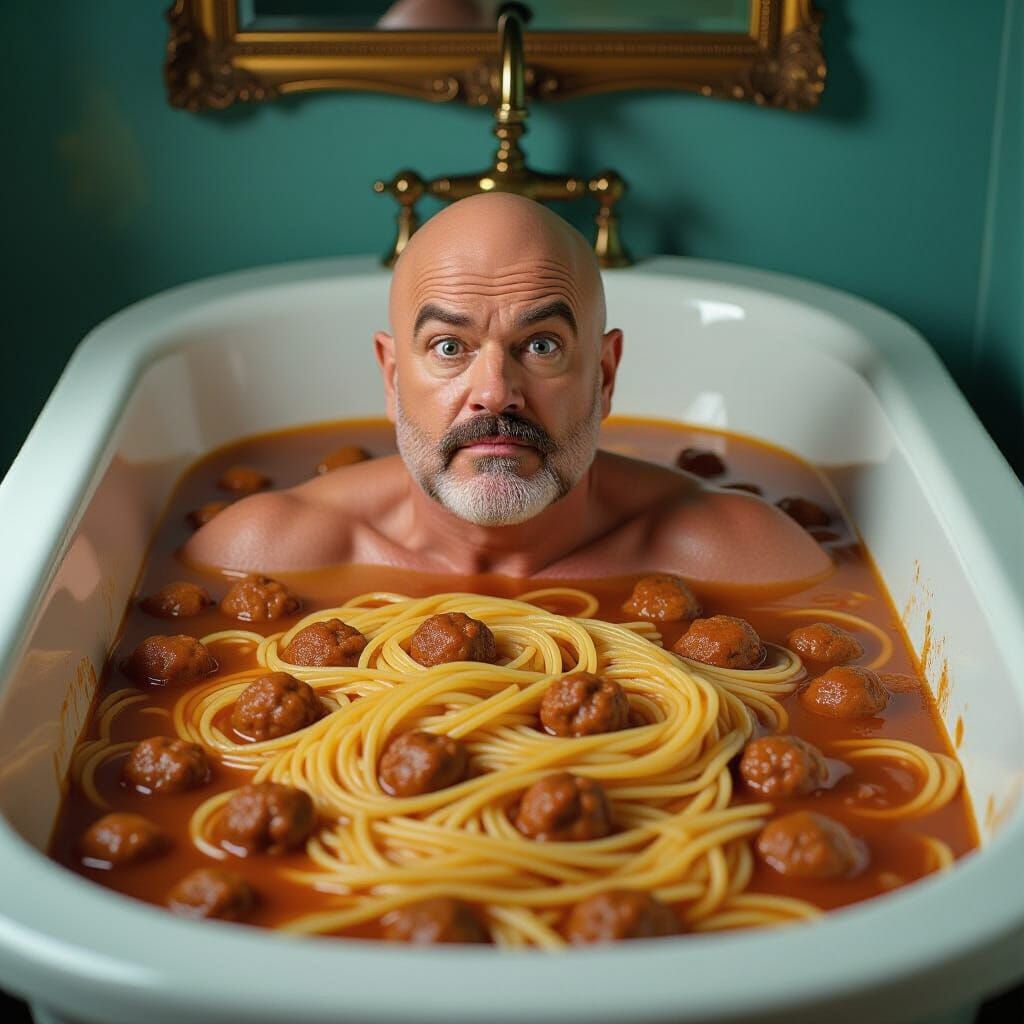 Surreal Spaghetti Bathtub: A Pop Art Still Life