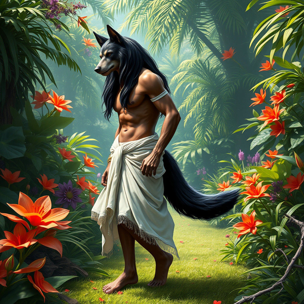 Canine God in Lush Garden, Digital Matte Painting