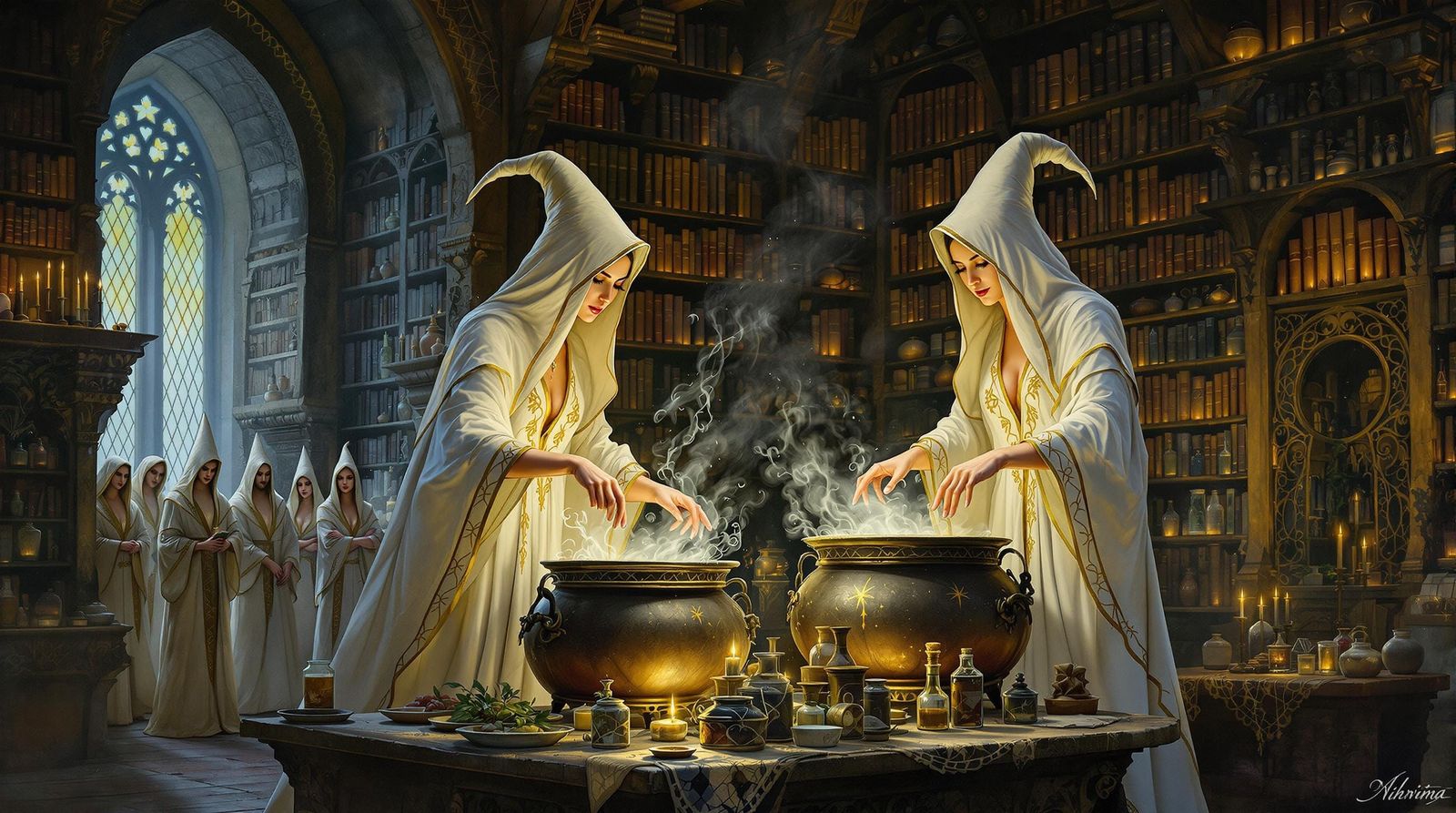 Witches Brew Love Potions in Fantasy Art Style