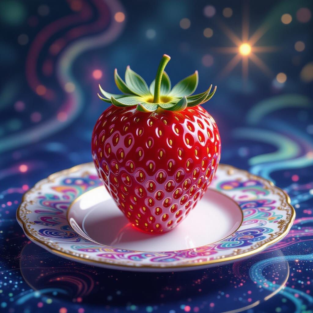Glass Strawberry with Cosmic Astral Patterns