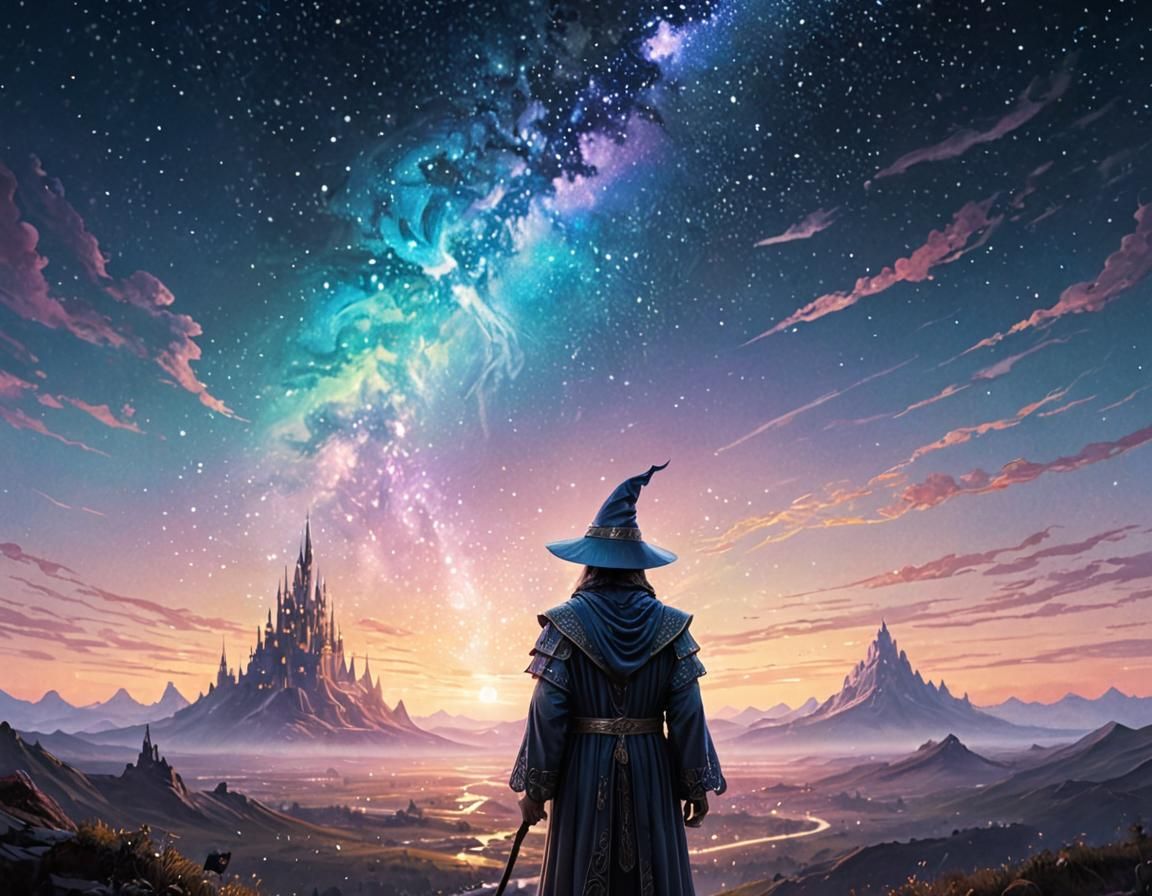 Ethereal Wizard in a Fantasy Landscape