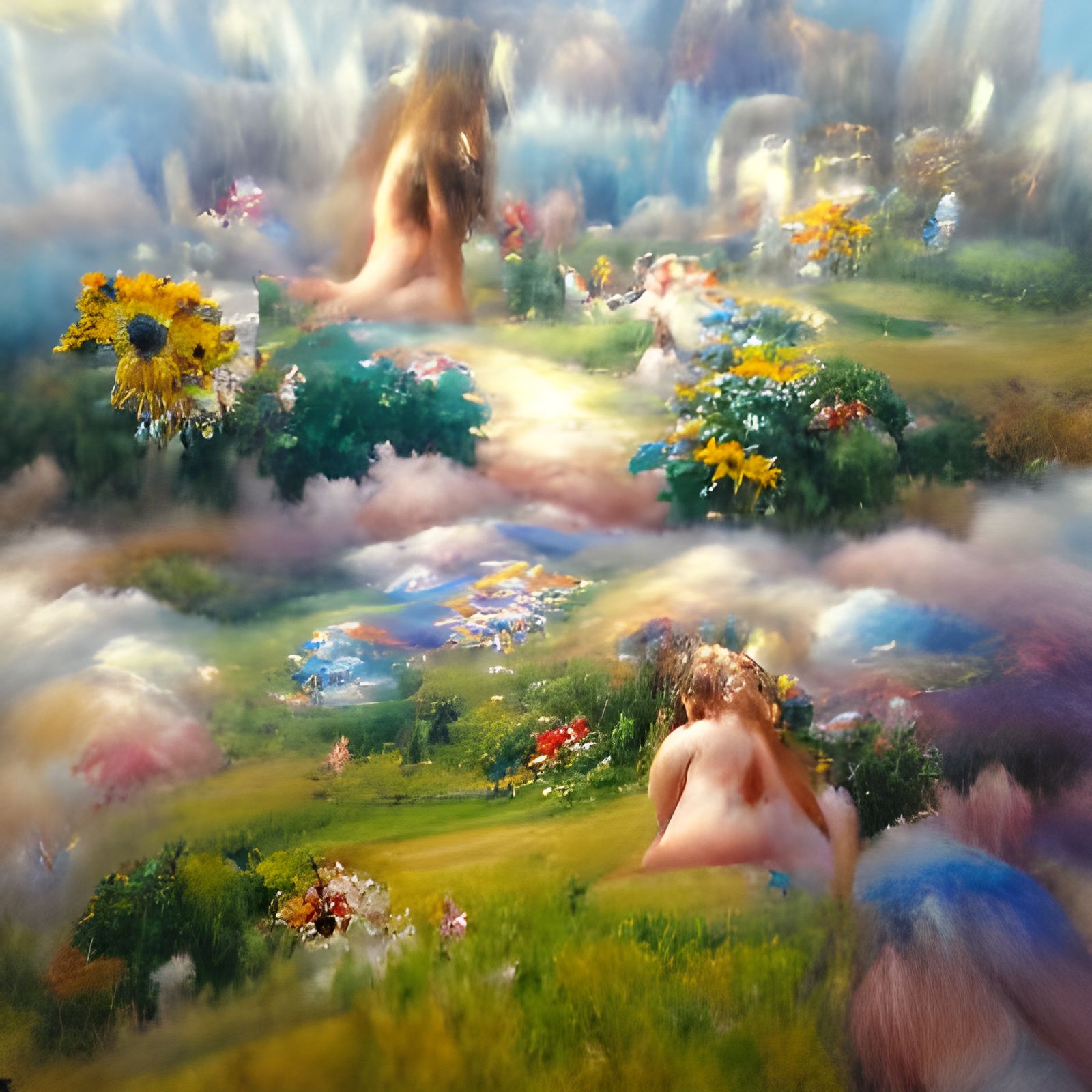 Ethereal Fairytale Meadow with Young Women