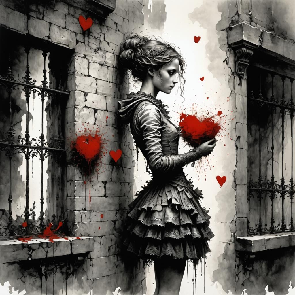 Girl by Wall in Gustave Doré Style