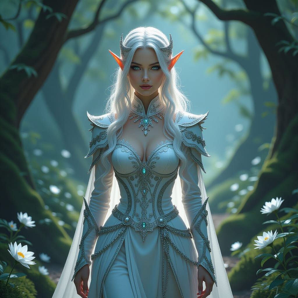 Enchanted Elf in Silver Forest, Metallic Art