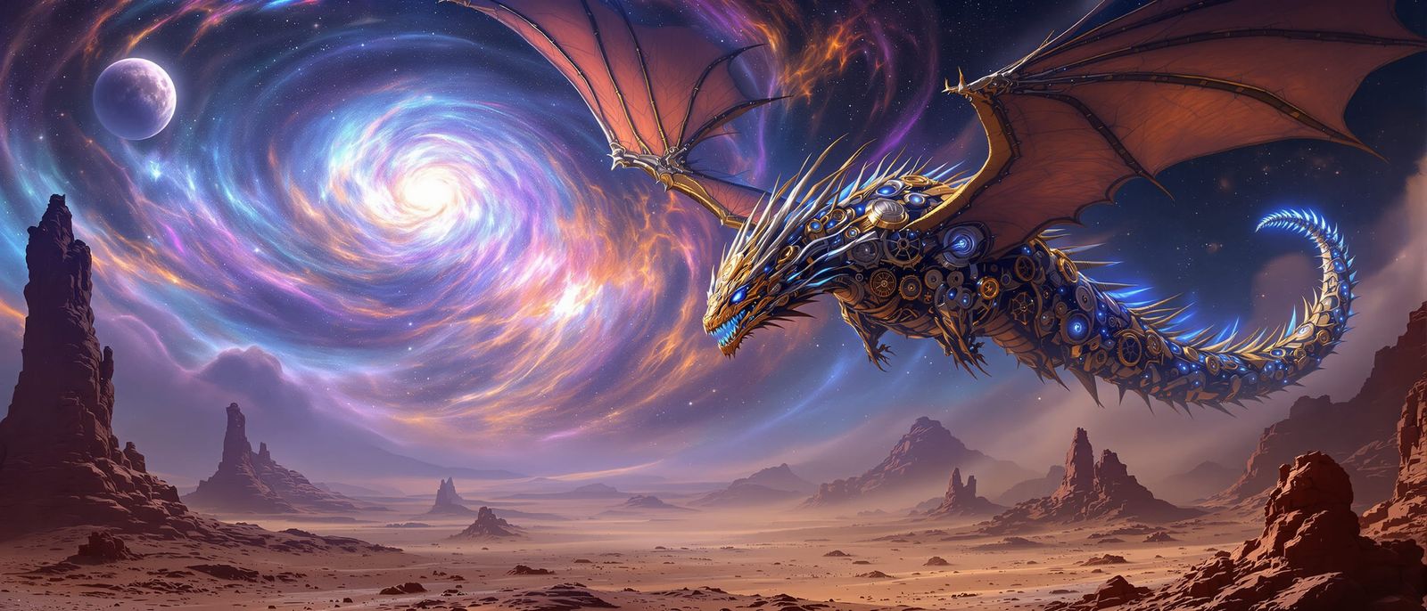 Clockwork Dragon Soars Through Cosmic Nebulae