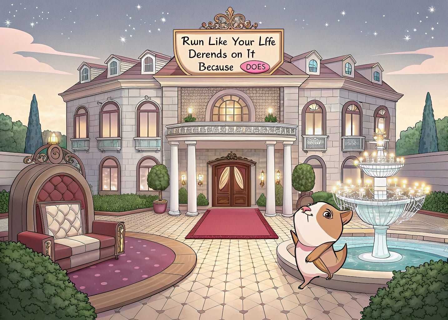 Luxurious Hamster Mansion with Neon Entrance