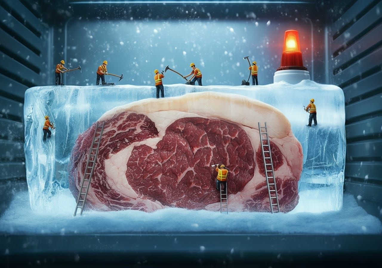 Dedicated Workers Free Ribeye Steak from Icy Prison