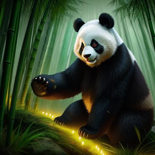 Panda in Bamboo Forest with Dynamic Lighting