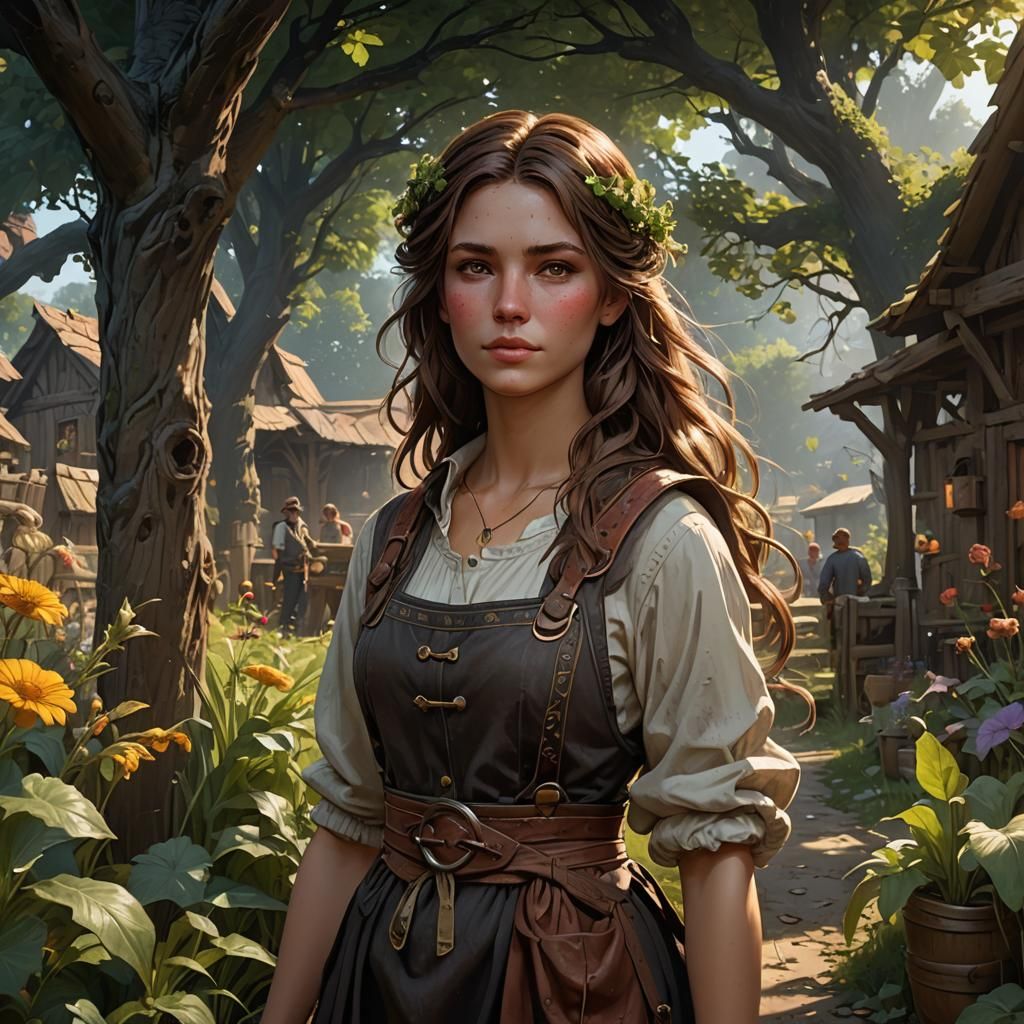 Detailed Portrait of a Curious Farm Girl