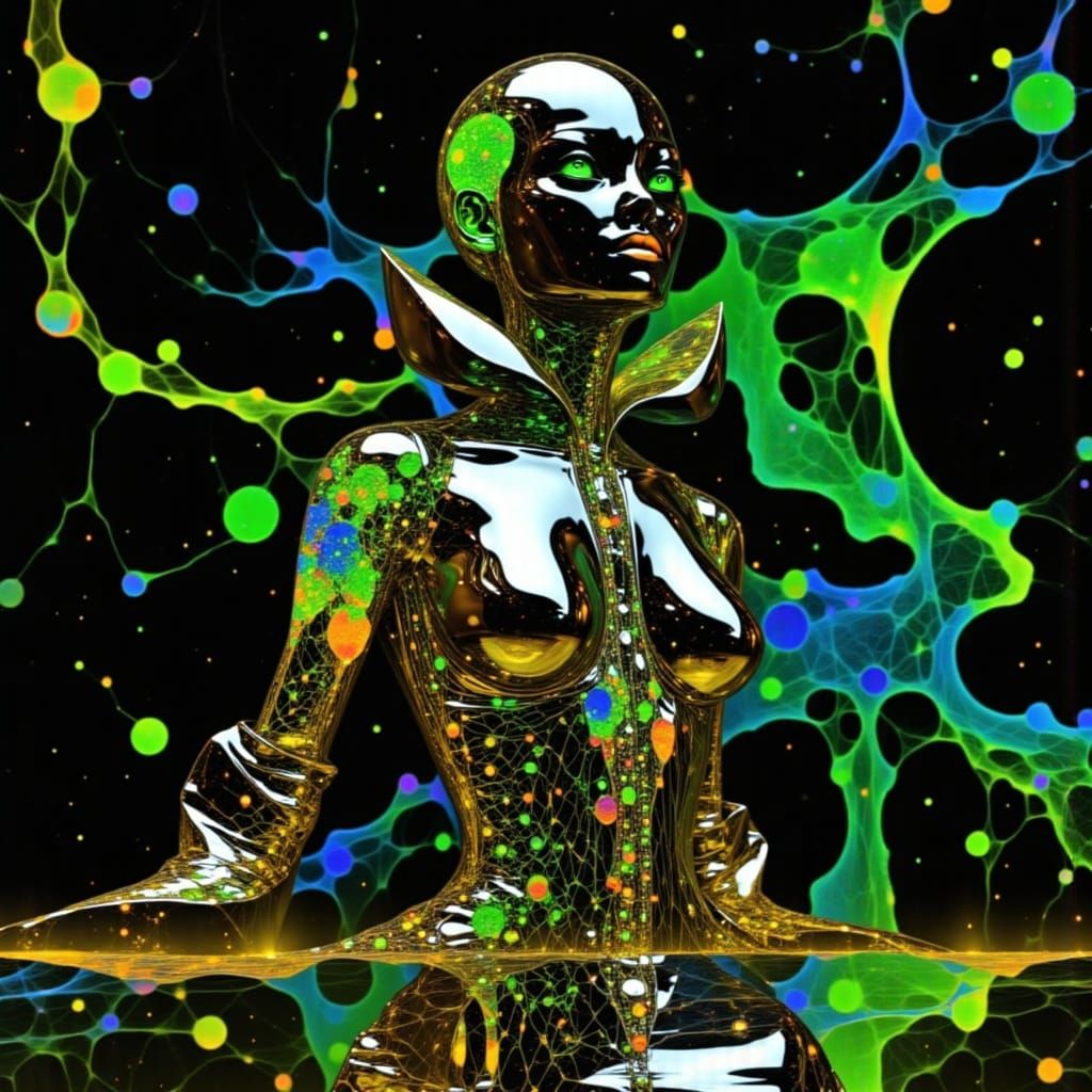 Psychedelic Robot Man with Glowing Skin