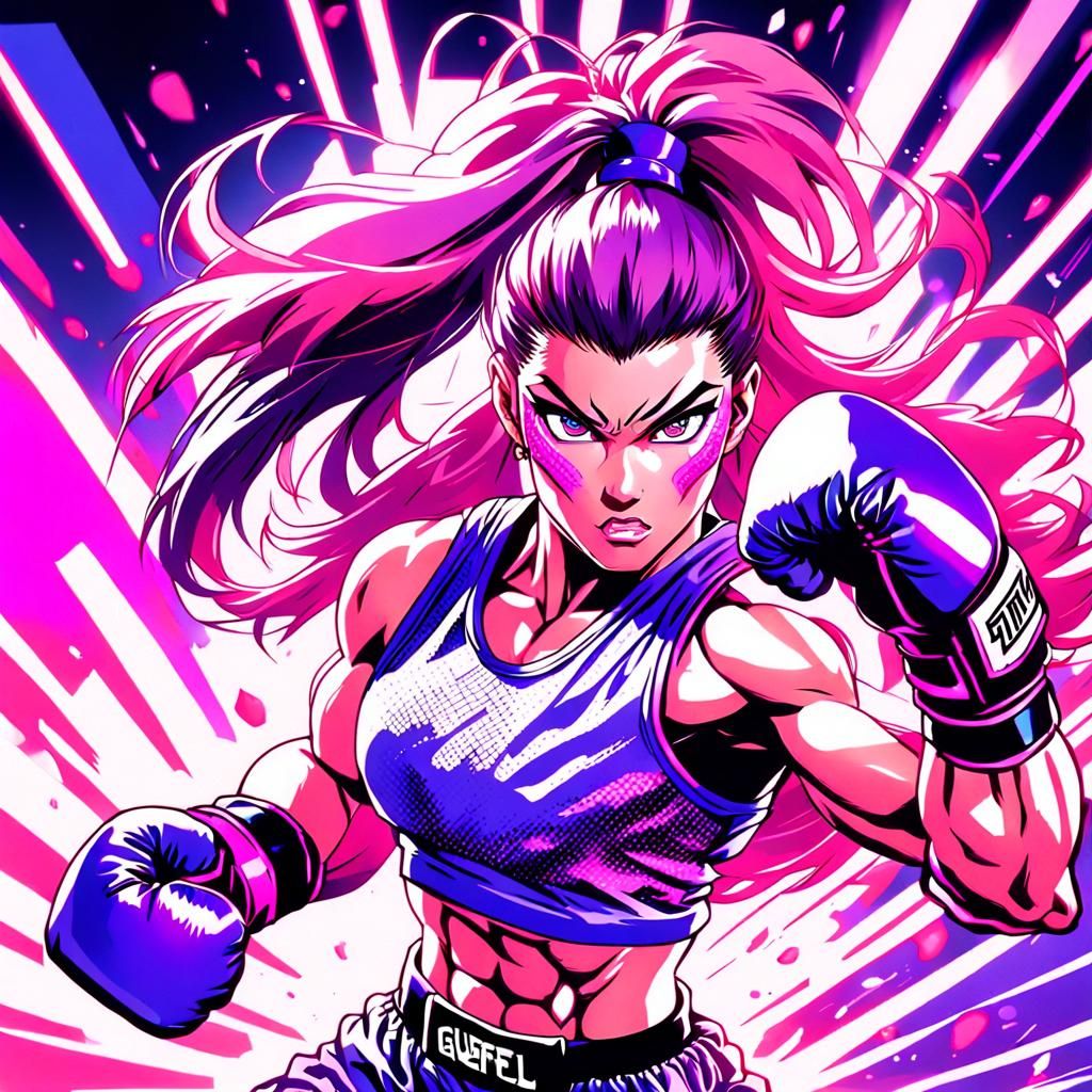 Powerful Anime Woman Warrior with Pink Aura