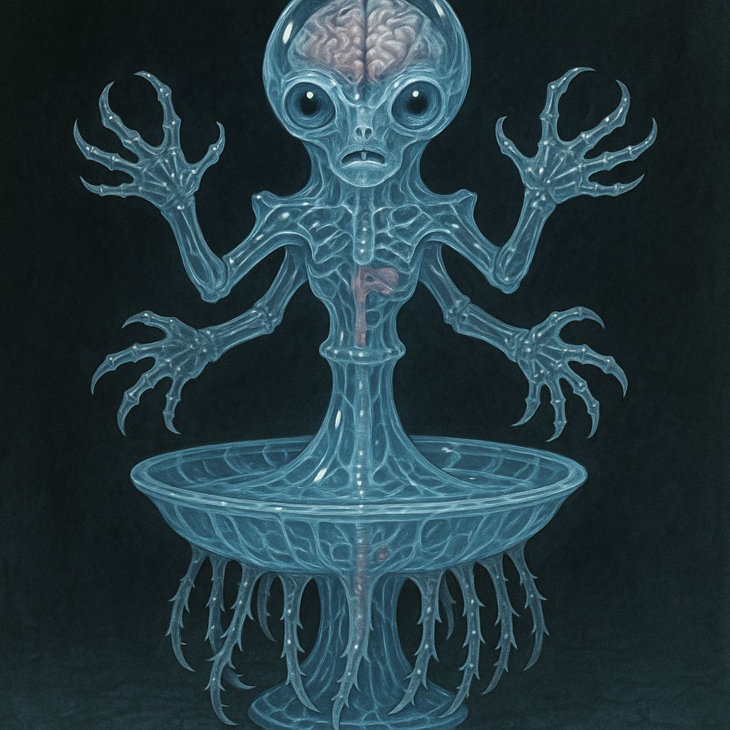 Crystalline Alien Fountain Creature in Sci-Fi Style